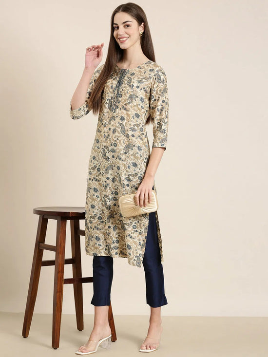 Women Cream Paisley Straight Kurta-HO-2738-Cream