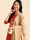 Women's Orange Embroidered Kurta Set-DW-9158-Rust