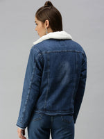 Women's Blue Solid Denim Jacket Jackets-IM-JKT9827-Blue