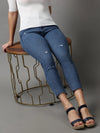 Women's Blue Solid Slim Fit Denim Jeans-GZ-5174-5-Blue