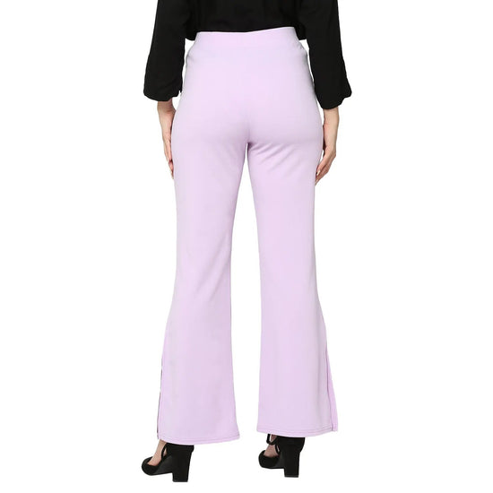 Smarty Pants Women's Polyester Lycra Slit Bell Bottom Lilac Formal Trouser