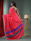 Hot Pink Blended Silk Handwoven Saree With Temple Zari Border-MA50BSL01660150