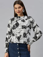 Women White Printed Top-AE-7022-Whiteblack