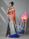 Red And Blue Silk Banarasi Patli Pallu Saree With Ethnic Motifs And Woven Designs-MA52BSL44880101