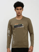 Men Green Typographic Sweatshirt-STCW-PW-437-Olive