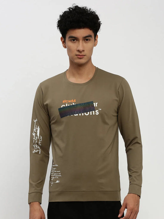 Men Green Typographic Sweatshirt-STCW-PW-437-Olive