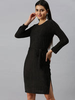 Women Black Solid Sheath Dress-AE-9878-Black