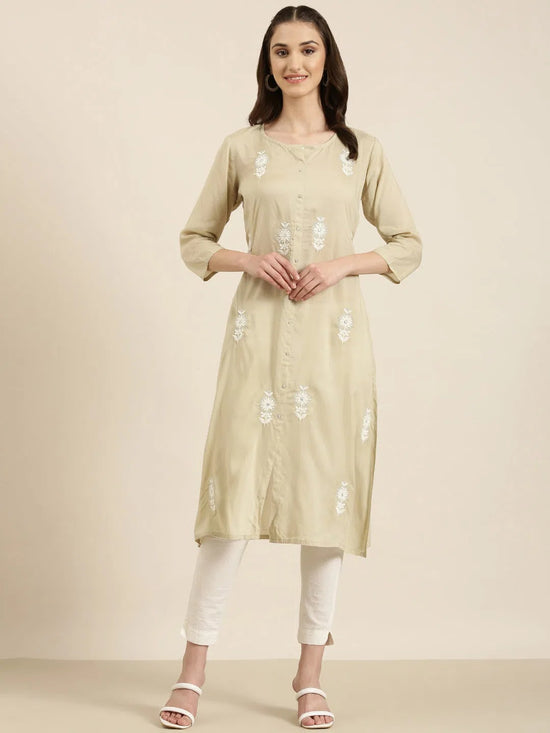 Women Beige Floral A-Line Kurta-NJ-3502410-Beige