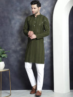 Men's Sequins Chikankari Embroidered Kurta with Pyjama.-JOKP-P-5015Mehndi