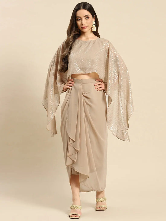 Cape top with draped skirt in Beige