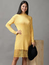 Women's Yellow Solid Bodycon Dress-GF-17-Yellow