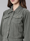 Women Grey Solid Denim Jacket-GZ-5598-Grey