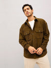 Men Brown Corduroy Oversized Shacket