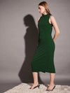 Sleeveless high neck bodycon midi dress in Green Color