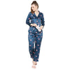 Smarty Pants Women's Silk Satin Teal Blue Color Pink Panther Print Full Sleeves Night Suit