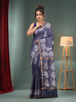 Grey Blended Silk Handwoven Saree With Paisley Border-MA50BSL34710008