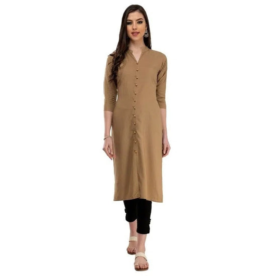 Solid Beige Embellished Kurta