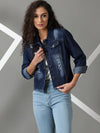 Women's Navy Blue Solid Denim Jacket-AE-9506-Navyblue