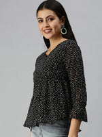 Women Black Printed Peplum Top-AE-7017-Blackwhite