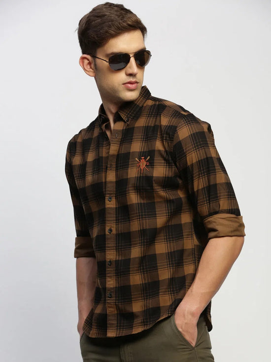 Men Brown Checked Shirt-CLEON-1802-Brown