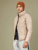 Men Khaki Full Sleeve Puffer Jacket