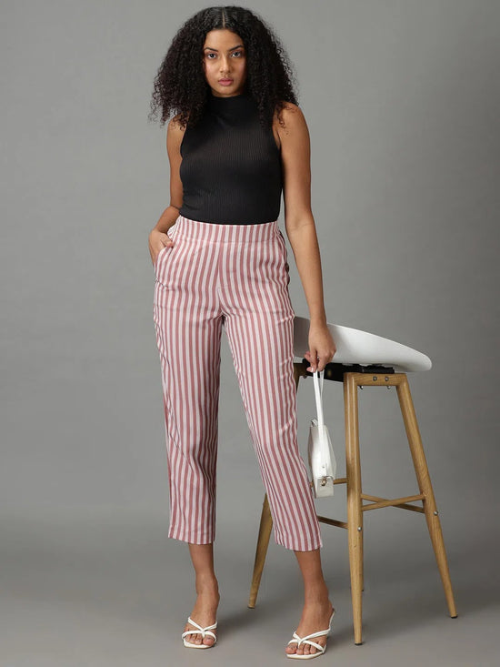 Women's Mauve Striped Formal Trouser-IM-9897-Mauve