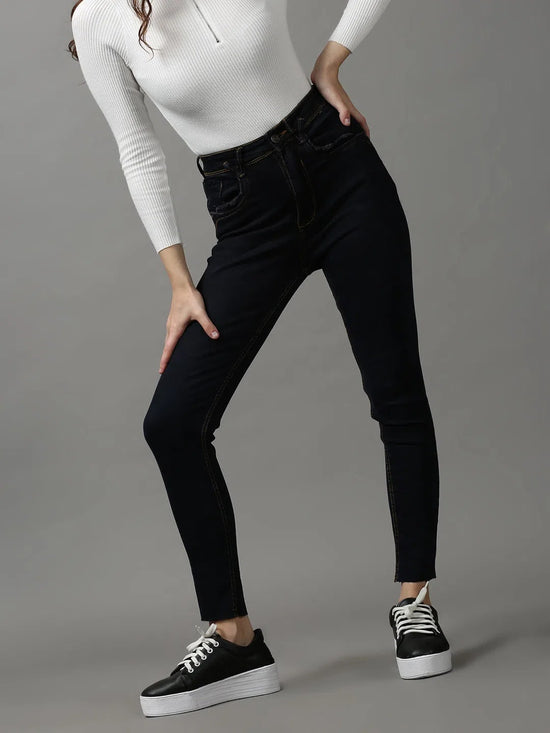 Women's Navy Blue Solid Skinny Fit Denim Jeans-GZ-5189-1-Navyblue