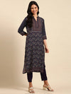 Women's Navy Blue Printed Kurta Set-UB-2673-Navyblue