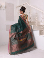 All Over Zari Weaving Forest Green Cotton Saree With Zari Borders-MA64BCT401380027