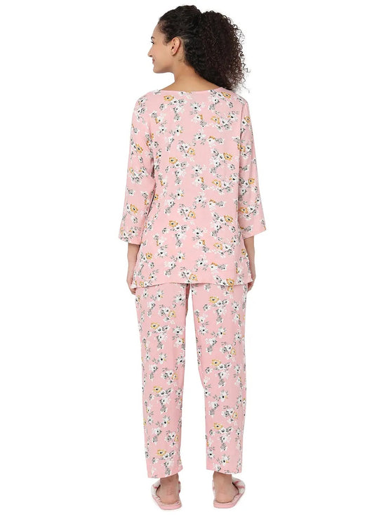 Smarty Pants Women's Cotton Pastel Peach Floral Print Night Suit-SMNSP-814C-S