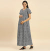 MomToBe Ethnic Motifs Printed Pure Cotton Maxi Maternity Nightdress-2021mtbblkprntfn-Free