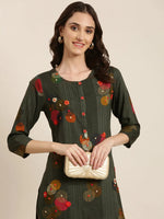 Women Green Floral Straight Kurta-GW-1955-Green