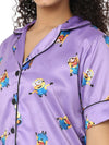 Smarty Pants Women's Silk Satin Lilac Color Minion Print Night Suit