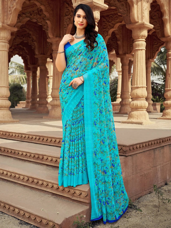 Saree Mall Women's Chiffon Light Blue Printed Designer Saree With Blouse Piece-STARCFN31502B