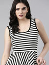 Scoop Neck Striped Sleeveless Peplum Black Top-BEC-51-Black