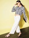 White & Blue Check Cropped Shirt