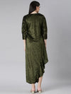 Women Olive Striped Gown Dress-8I-10008-Olive