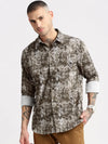 Men Spread Collar Geometric Olive Casual Shirt-PELSIC-2252-Olive