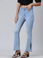 Women Blue Solid Bootcut Denim Jeans-GZ-5719-Blue