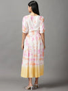 Women's White Tie Dye Fit and Flare Dress-ON-605-Whitepink