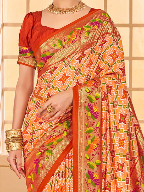 Saree Mall Women's Tussar  Peach Printed Designer Saree With Blouse Piece-KESAR1009