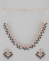 Gold Plated Black & White Stone Studded Jewellery Set-VOJ291