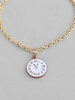 Gold Plated White Clock Charm Bracelet-VOJ132