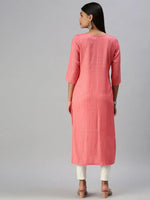 Women's Pink Printed Straight Kurta-SKC3189-Pink