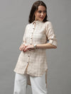 Women's Beige Checked Longline Shirt-AE-10418-Beige