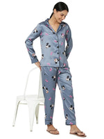 Smarty Pants Women's Silk Satin Grey Color Minnie Mouse Print Full Sleeves Night Suit