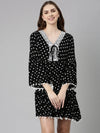 Women Black Printed Fit and Flare Dress-HQ-052-Black