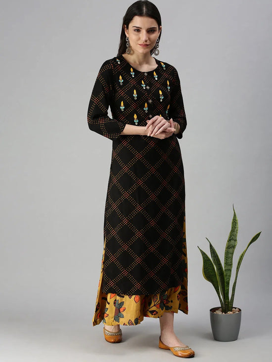 Women's Black Printed Kurta Set-GW1784-Black