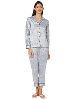 Smarty Pants Women's Silk Satin Grey Color Elephant Print Night Suit