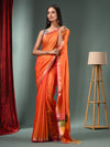 Orange Blended Silk Handwoven Saree With Temple Zari Border-MA50BSL01660148